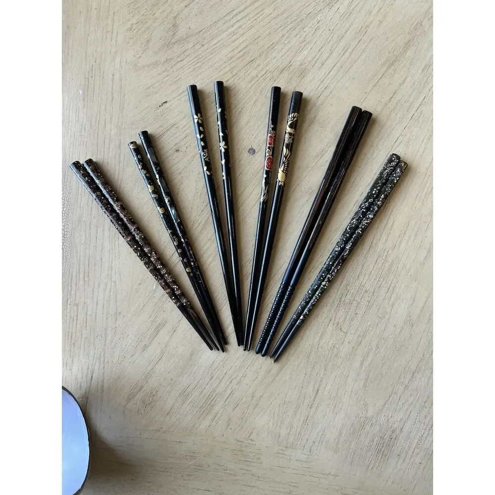6* Chopsticks Black Gold Floral Design Set Of 6 (12 Total) VTG Hair Pins Buns
